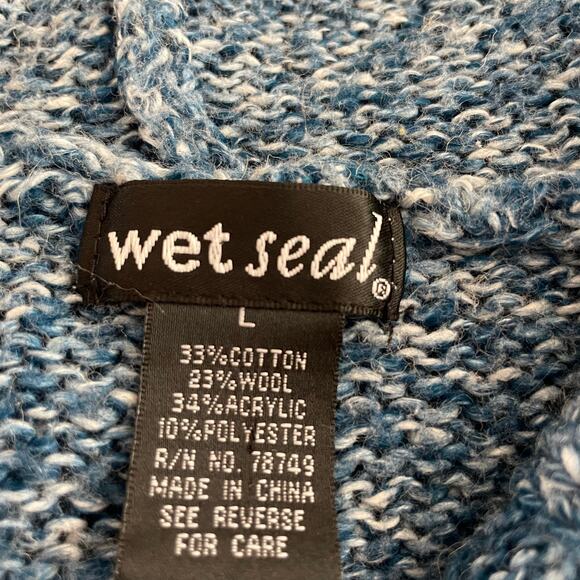 Wet Seal Blue Shawl Collar Sweater with Hood Women's L Y2K Preppy Soft Girl - Picture 7 of 8